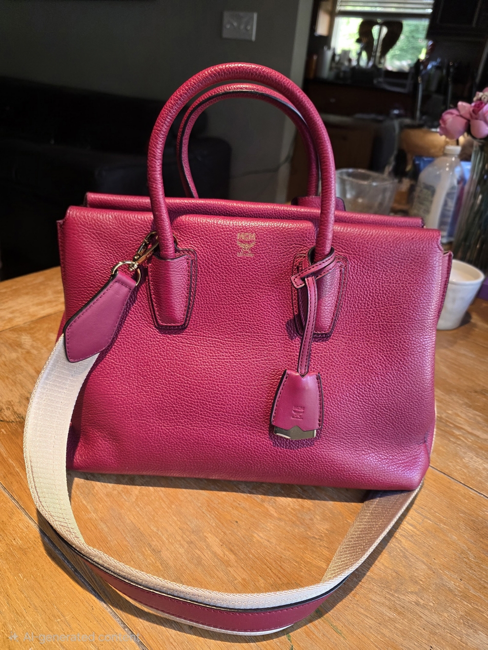 MCM Women's Leather Satchel in Fuchsia Pink